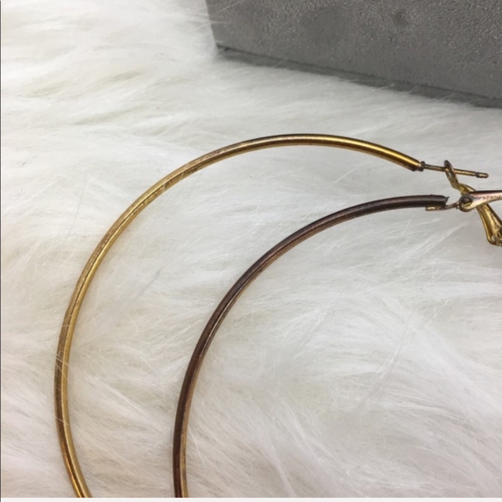 Vintage Gold Tone Oversized Hoop Earrings - Picture 6 of 6